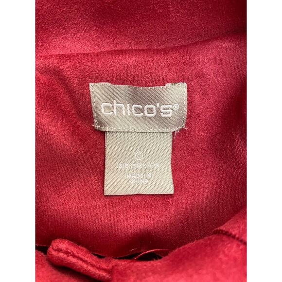 Chicos 0 Faux Suede Jacket Womens S Long Sleeve Collared Front Pockets Magenta - Picture 6 of 12